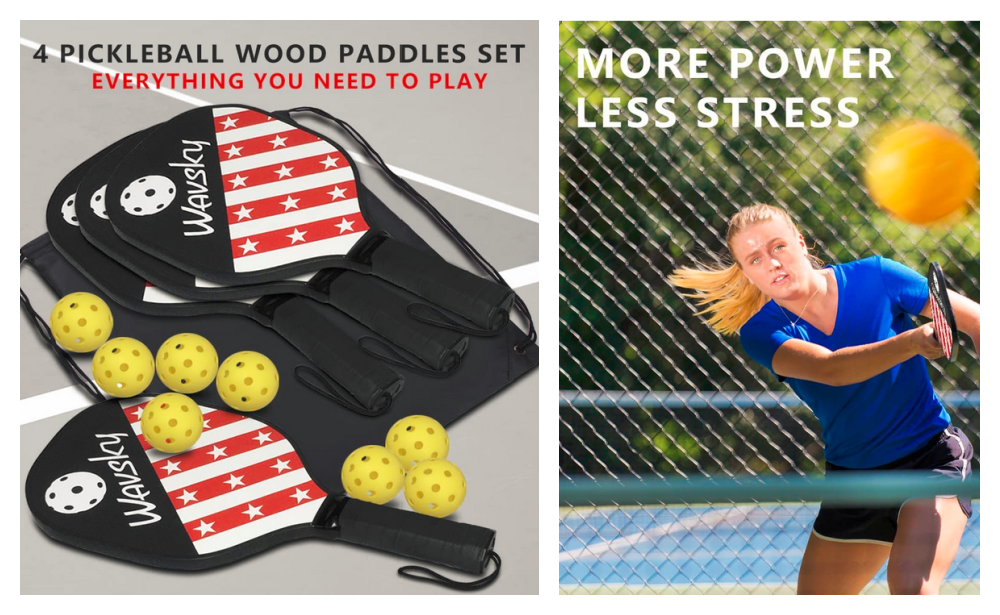 Extra 40% Off Wavsky Wooden Pickleball Paddles set of 4, 8 40-hole Pickleballs and 1 Carry Bag {Amazon}