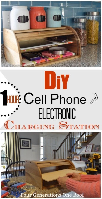 DIY phone charging station using a bread box