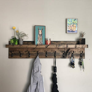 Coat Rack with Shelf | Entryway Organizer Towel Rack Key Hooks Wall Mounted Coat Rack Catch All Leash Holder Rustic Modern Unique by DistressedMeNot