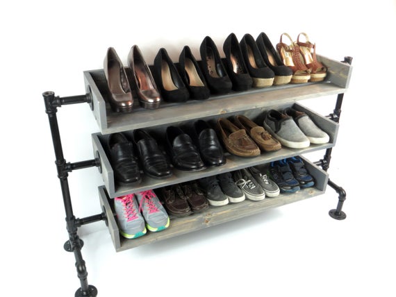 Pipe Shoe Rack, Shoes Rack, Shoe Organizer, Wood Shoe Rack, Industrial Rustic Country Shoe Organizer,  Industrial Shoe Rack, Shoe Rack by JustKnotWood
