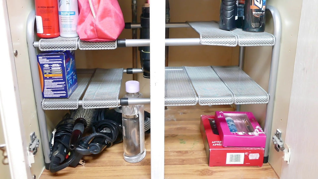 Expandable Under Sink Organizer - 2 Tier Storage Rack With Movable and Customizable Shelves to Make Space for Pipes - Carbon Steel With Venoly's 2 ...