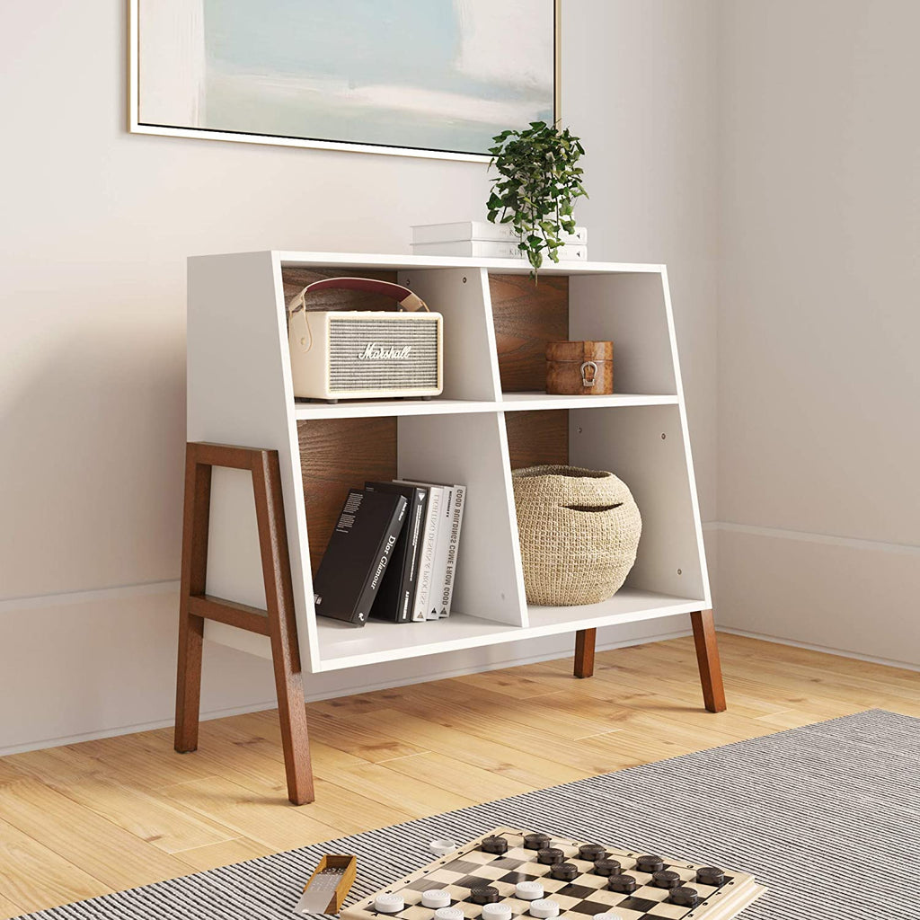 Nathan James Telos 4-Cube Organizer, Storage Open Cubby Shelf with Angled Design, Wood, Brown/White $135.27