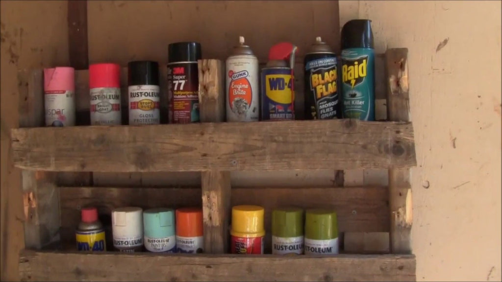 With some simple hand tools and a free old pallet you can make an up cycled DIY Pallet Project-Simple Wall Mounted Pallet Paint Shelf Organizer in no time flat.