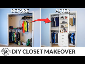 DIY Closet Organization with Shelving and Drawers GET PLANS: