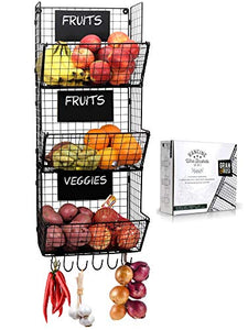Stylish Kitchen Hanging Fruit And Vegetable Storage Baskets with Chalkboards  Perfect for Your Potatoes and Onions  Amazing Wire Wall Mount System Saves Space while Enhancing your Home