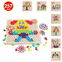 Qzm Toy 250-Pieces Wooden Peg Board Puzzle Mosaic Pegboard Game only $7.20