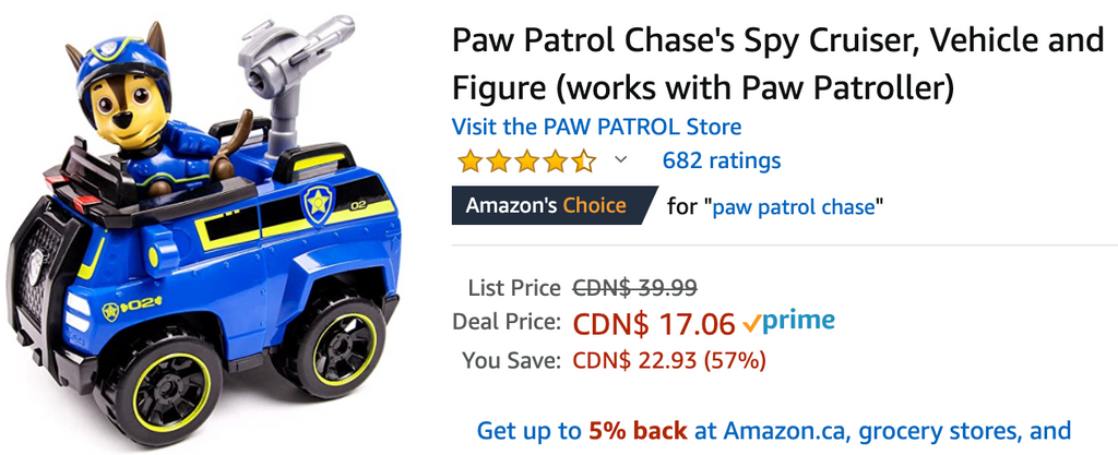 Amazon Canada Deals: Save 57% off Paw Patrol Chase’s Spy Cruiser, Vehicle & Figure + 50% on Echo Dot (3rd gen) – Smart Speaker + More Offers