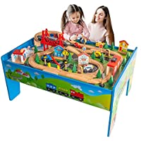 Funpeny Wooden Train Track Railway City Sets Table only $101.99