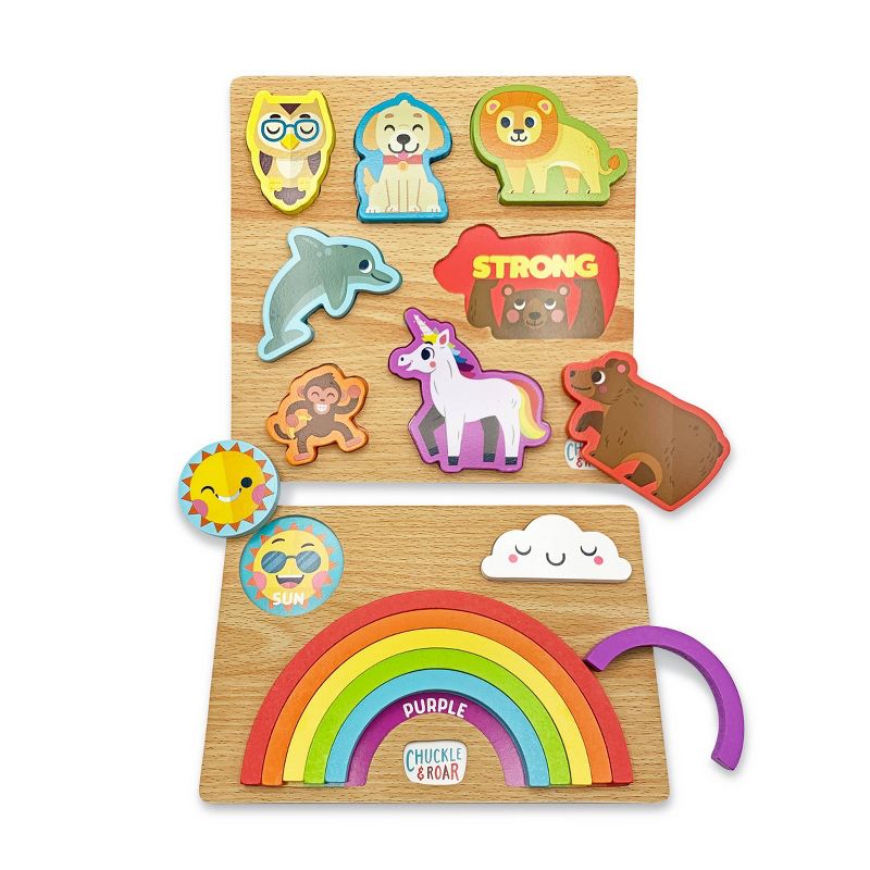 2-Pack Chuckle & Roar Rainbow & Animals Wooden Kids Puzzle Set only $4.99