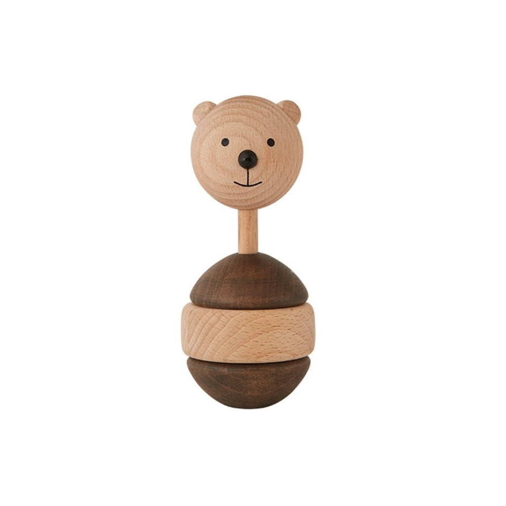 OYOY Wooden Bear Rattle - Nature/Dark