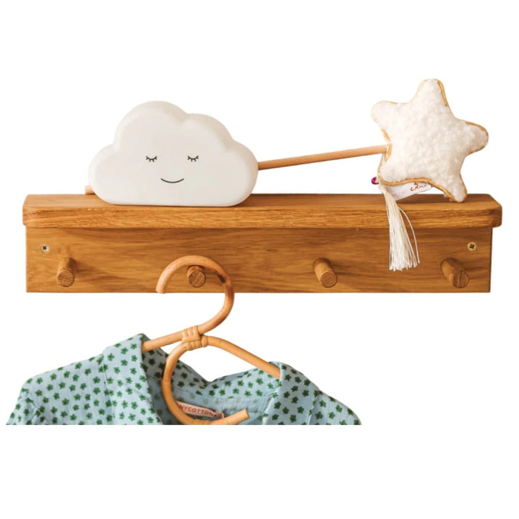 Minicamp Oak Floating Kids Bookshelf with Hooks