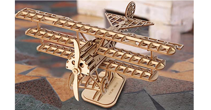 ROBOTIME Wood Craft Kits Unfinished Bi-Plane 3D Laser Toy Only $8.39 Shipped! (Reg. $20)