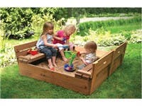 Kids Large Wooden Sandbox with 2 Convertible Foldable Bench Seats only $69.99