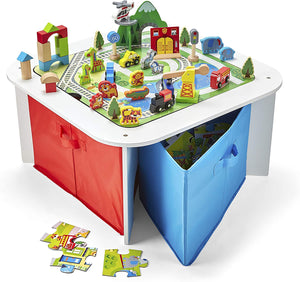 Imaginarium Wooden Ready to Play Table with Trainset, Building Blocks, Animal Figures, Chalkboard & Puzzles, for Ages 3-7, 100 Pieces, Multicolor $56.80