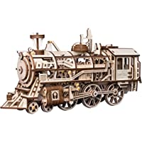 ROBOTIME 3D Assembly Wooden Puzzle Laser-Cut Locomotive Kit only $24.99