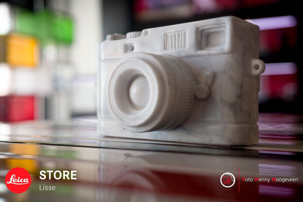 Available at Leica Store Lisse: Leica M camera marble sculpture by artist Casper Braat