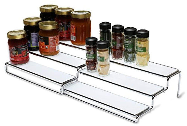DecoBros 3 Tier Expandable Cabinet Spice Rack Step Shelf Organizer (12.5~25 Inch), Chrome