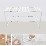 2 Tier Kitchen Shelf Organizers Rack, Meoket Classic Korean-style Adjustable Bathroom Cabinet Shelf Organizer Stainless Steel Storage Rack Expandable Under Sink Organizer White, US STOCK