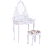 Budget casart vanity dressing table with mirror and stool 360 rotating oval makeup mirror classic style delicate carved cushioned benches wood legs vanity tables with divided drawers white