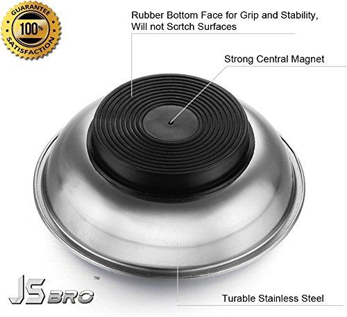 JSbro Stainless Steel Heavy Duty 4 Inches Round Magnetic Screws Tools Parts Tray Holder Pack of Two