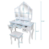Buy now azadx makeup table set tri folding mirror vanity table set dressing table organizers with cushioned stool bedroom white 5 drawer
