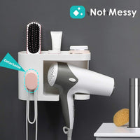 Budget aritan wall mounted hair dryer holder rack no drilling styling tool organizer storage basket for bathroom give 10 hooks 1 soap holder