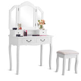 Amazon best charmaid vanity set with tri folding mirror and 4 drawers makeup dressing table with cushioned stool makeup vanity set for women girls bedroom makeup table and stool set white