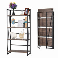 Good Life Folding Bookshelf Rack 4-Tiers Bookcase Rustic Decor Furniture Shelf Storage Rack No-Assembly Industrial Stand Sturdy Shelf Organizer for Home Office 23.5" x 11.7" x 49" inches HOU545