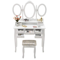 On amazon honbay trifold mirrors makeup vanity table set cushioned stool and surprise gift makeup organizer with 7 drawers dressing table white