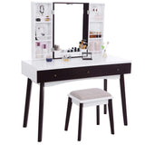 Shop bewishome vanity set with mirror cushioned stool storage shelves makeup organizer 3 drawers white makeup vanity desk dressing table fst05w