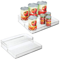 mDesign Plastic Kitchen Canned Food Storage Organizer Shelves, Holder for Cabinet, Countertop, Pantry - Holds Beans, Sauces, Tomato Paste, Vegetables, Soups - 2 Levels, 12" W, 2 Pack - Clear