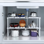 Unishopping Stainless Steel & Plastic 2 Tier Expandable Under Sink Organizer Shelf Adjustable Kitchen Storage Rack 15.35"-26" x 10.24" x 14.96" set 2 pack