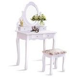 Budget friendly casart vanity dressing table with mirror and stool 360 rotating oval makeup mirror classic style delicate carved cushioned benches wood legs vanity tables with divided drawers white