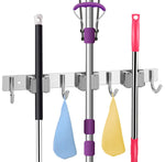 Budget friendly broom holder and garden tool organizer wall mounted stainless heavy duty tools hanger with handles up diameter to 1 25 inches gray 3 racks