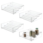 mDesign Plastic Kitchen Spice Bottle Rack Holder, Food Storage Organizer for Cabinet, Cupboard, Pantry, Shelf - Holds Spices, Mason Jars, Baking Supplies, Canned Food, 4 Levels, 4 Pack - Clear