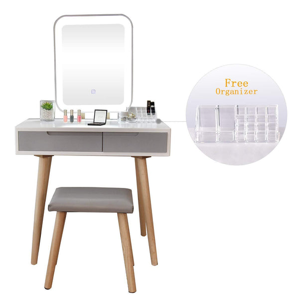 Discover the vanity table set with adjustable brightness mirror and cushioned stool dressing table vanity makeup table with free make up organizer