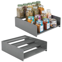 mDesign Plastic Kitchen Spice Bottle Rack Holder, Food Storage Organizer for Cabinet, Cupboard, Pantry, Shelf - Holds Spices, Mason Jars, Baking Supplies, Canned Food, 4 Levels, 2 Pack - Charcoal Gray
