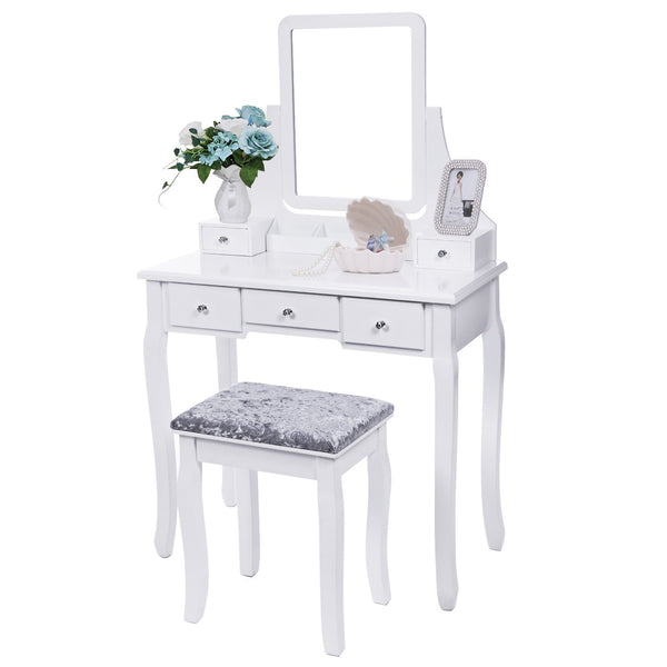 Purchase bewishome vanity set with mirror cushioned stool dressing table vanity makeup table 5 drawers 2 dividers movable organizers white fst01w