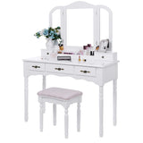 Amazon best bewishome vanity set makeup dressing table and cushioned stool large tri folding mirror 5 drawers 2 dividers desktop makeup organizer makeup vanity desk for girls women white fst06w
