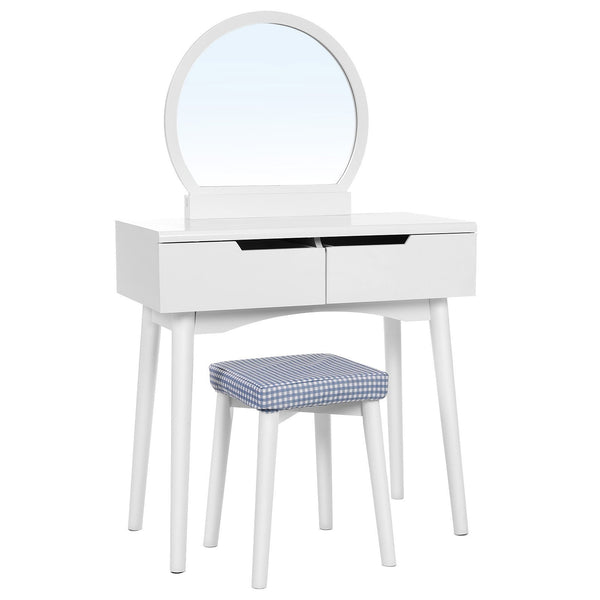 Products vasagle vanity table set with round mirror 2 large drawers with sliding rails makeup dressing table with cushioned stool white urdt11w