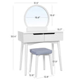 Related vasagle vanity table set with round mirror 2 large drawers with sliding rails makeup dressing table with cushioned stool white urdt11w