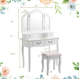 Best charmaid vanity set with tri folding mirror and 4 drawers makeup dressing table with cushioned stool makeup vanity set for women girls bedroom makeup table and stool set white