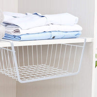 HOMEIDEAS 4 Pack Under Shelf Basket,White Wire Rack, Slides Under Shelves Storage Basket for Kitchen, Pantry, Cabinet
