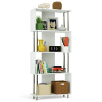 Giantex 4 Shelf Bookcase Modern Display Shelf Organizer Snaking Bookshelf Industrial Style Storage Display Unit Bookshelf 72.5 Inch Height (White)