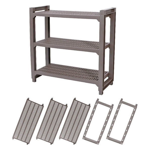 CASAGOOD 3-Tier Adjustable Plastic Shelves Compact Multipurpose Display Organizer Rack for Bathroom Kitchen or Pantry (Brown)
