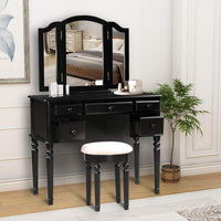 Discover harper bright designs vanity set with 5 drawers make up vanity table make up dressing table desk vanity with mirror and cushioned stool for women girls black