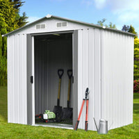 The best ainfox 8x8 storage shed with foundation kit outdoor steel toolsheds storage floor frame kit utility garden backyard lawn warm white 8x8 storage shed with floor base kit