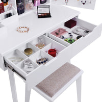 Storage organizer bewishome vanity set with mirror jewelry cabinet jewelry armoire makeup organizer cushioned stool 2 sliding drawers white makeup vanity desk dressing table fst04w