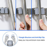 The best mop broom holder wall mounted 3 position 4 hooks saving space storage rack stainless steel tool holder ideal utility racks for room kitchen bathroom garden garage offices light grey