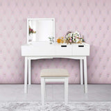 Discover vanity table with large sized flip top mirror makeup dressing table with a cushion stool set writing desk with two drawers one small removable organizers easy assembly
